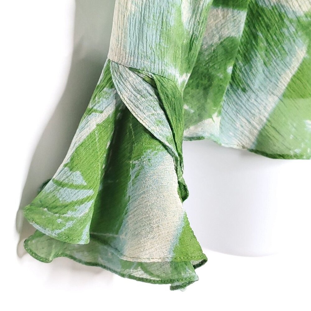 Marc Bouwer Silk Blouse Sz M Green Blue Crinkle Ruffle - Picture 4 of 7